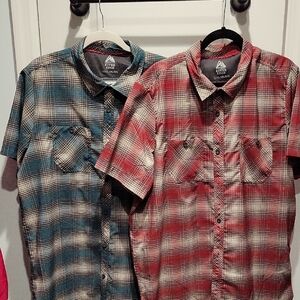 River Edge Casual Plaid Button Down Shirts - Green and Blue